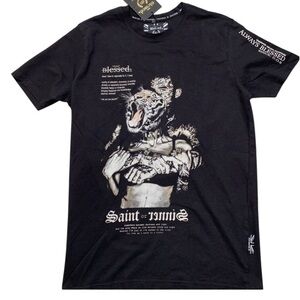 Black Short Sleeve Tee with Gothic Graphic Design blessed brand